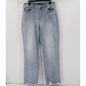 Judy blue jeans women's 13 Tate high rise straight denim blue frayed hem cotton